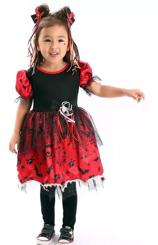 Vestido Fantasia Infantil Aniversário Tematico Bruxa Halloween