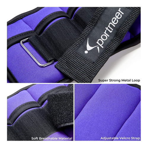 Tobilleras Deportivas Con Peso Ajustable Hasta 5 Lb Violeta
