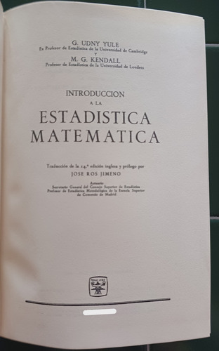 Introducción A La Estadística Matemática - G. Undy Yule (Usado)