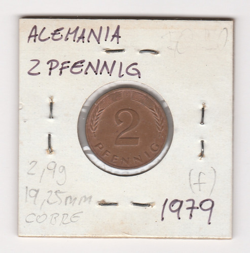 Moneda Alemania 2 Pfennig 1979 Vf/xf