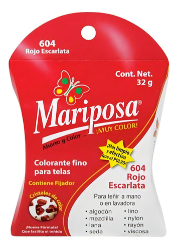 Colorante para Telas Mariposa en Polvo 32gr Color Rojo Escarlata