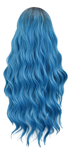 Pelucas Para Mujer, Cabello Largo Y Rizado, Azul Degradado,