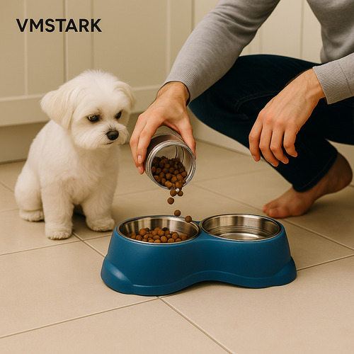 Comedouro Para Cães De Inox Duplo Pote Ração Elevado Azul
