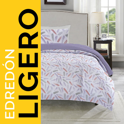 Set De Edredon Ligero Individual Con Funda, Microfibra Suave Sofia Lila