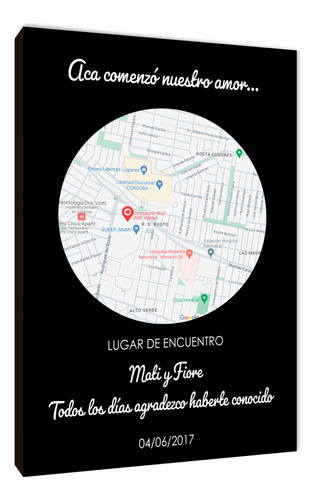 Cuadro Google Maps Con Frase Y Fecha Varios Modelos 40x60