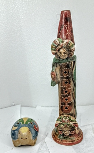 Flauta Y Tortuga Ocarina Prehispanica Replica Méxica Silbato