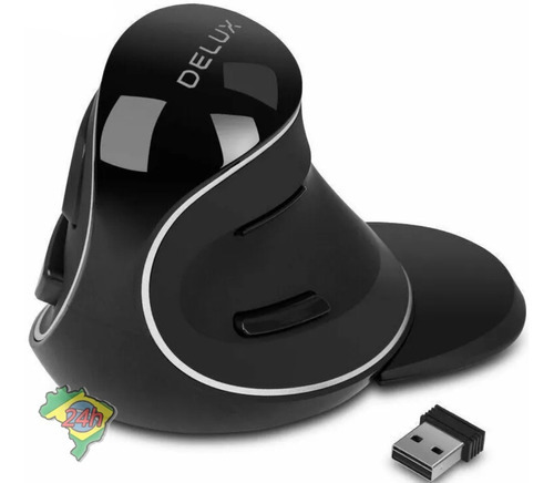 Mouse Ergonômia Vertical S/fio Wireless Usb 6botões 1600dpi Cor Preto