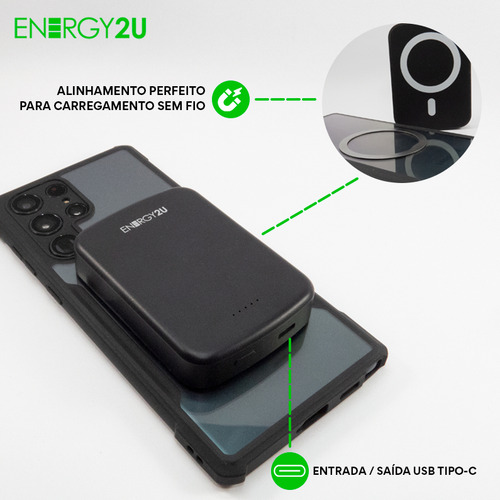 Carregador Portátil Magsafe Indução Turbo 5000mah Compacto Para iPhone Preto