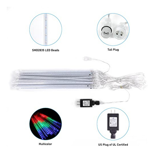 Luces Navidad Aluan Meteoros 20 Tubos 720 Led Multicolor