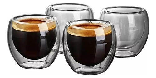 Set 4 Mug  Taza Café Vaso Doble Pared 80 Ml Vidrio Termica