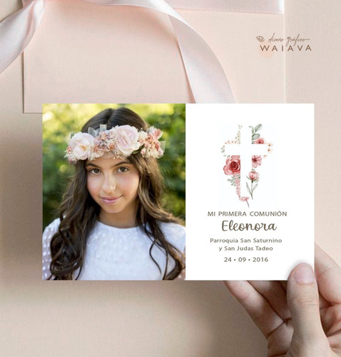 Imagen 5 de 10 de Estampas Tarjetas Primera Comunión Con Foto Nenas X 2u