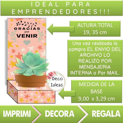Imagen 2 de 4 de Kit Imprimible 02 Caja Porta Maceta Frase Gracias Por Venir