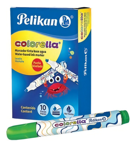 Marcador Grueso Lavable Pelikan Colorella Caja Con 10 Piezas Color Verde Claro