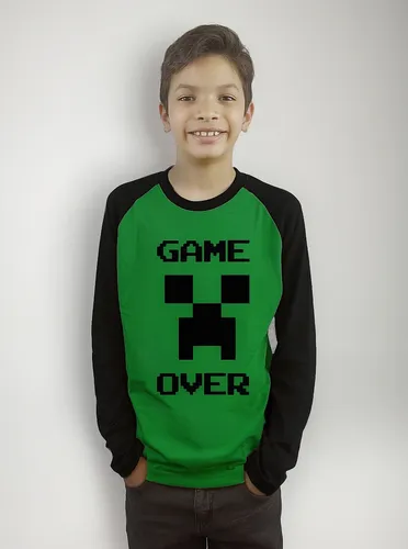 Polera Ragla Manga Larga Cara De Creeper Minecraft Cod 001