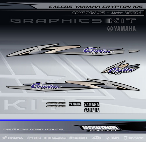 Calcos Yamaha Crypton Negra - Laminadas - Insignia Calcos