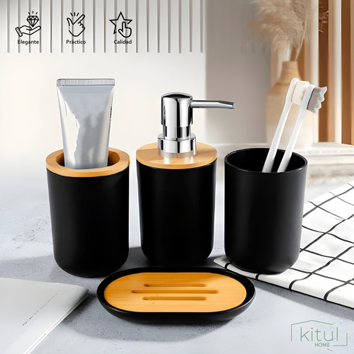 Accesorios Para Baño Set 4pz Juego De Baño Elegante Moderno Color Negro