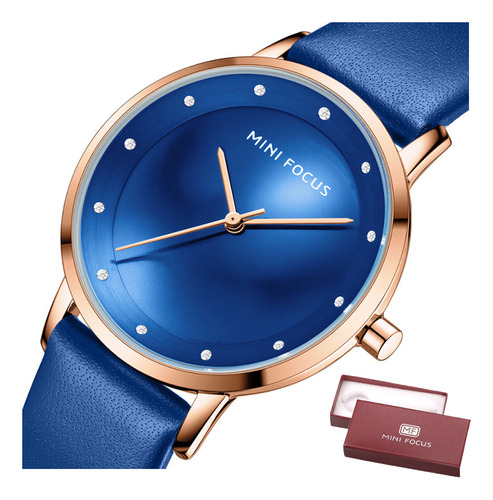 Reloj De Cuarzo Ultradelgado De Piel Mini Focus 0332l Color De La Correa Azul