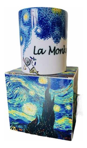 Taza De Cerámica Diseño Van Gogh, Animado, Pintura, Arte Color Azul