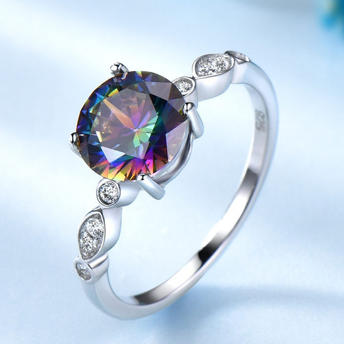 Aro Anillo De Compromiso Plata 925 Topacio Mistico Sp1tmr1s