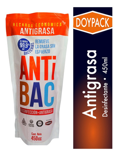 Antibac Antigrasa + Desinfeccion Elimina 99.9% Bacterias