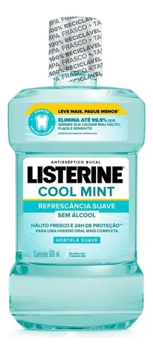Enxaguante bucal refrescância suave sem álcool 500ml Listerine
