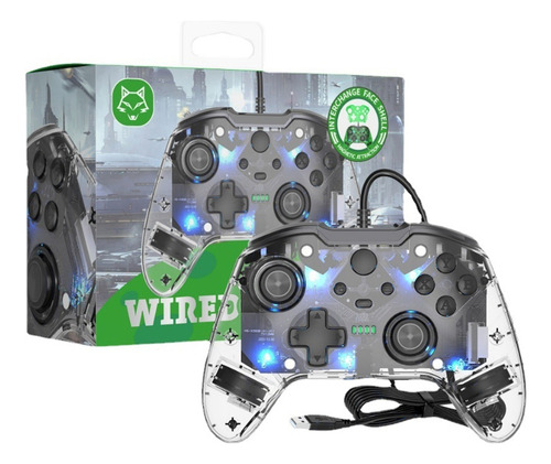 Controlador con cable Xbox One, PC, carcasa, LED negro translúcido