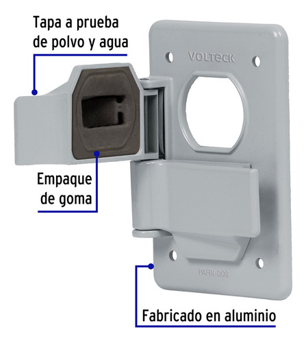Placa Doble Caja Fs Con Tapas Voltech 46433 Gris