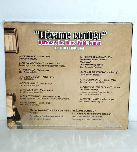 Cd Bartola Y Los Hermanos Valdelomar Llevame Contigo 2016 (Usado)