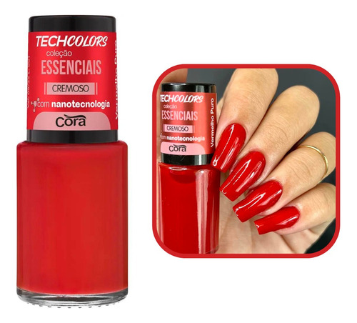 Coleção Esmaltes Techcolors Cora Essenciais Cremoso Cor Vermelho Puro