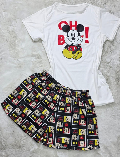 Pijama Mickey Mouse Short Y Blusa Comoda Y Suave Stretch