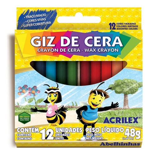 Giz De Cera Acrilex Traço Macio Super Cobertura 12 Cores