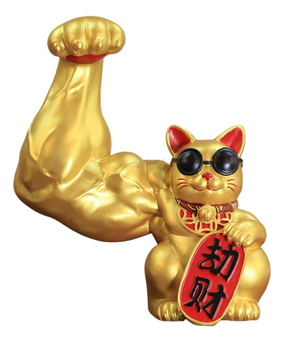 Brazo De Músculo Chino Lucky Cat Figurita Feng Shui Gato