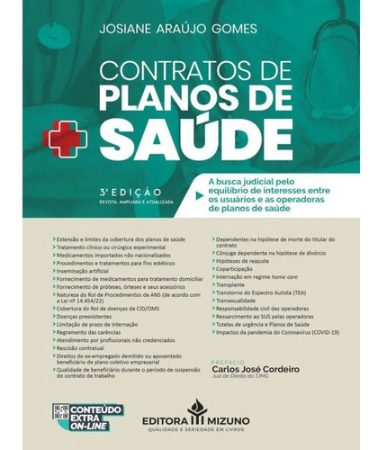 Contratos De Planos De Saúde - 3ª Edição, De Josiane Araújo Gomes. Editora Mizuno, Capa Mole, Edição 3 Em Português, 2022