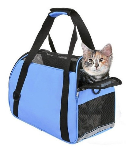 Imagem 5 de 5 de Caixa Transporte Cães Gatos Pet Tam M Azul Luxo C/ Alça Nf