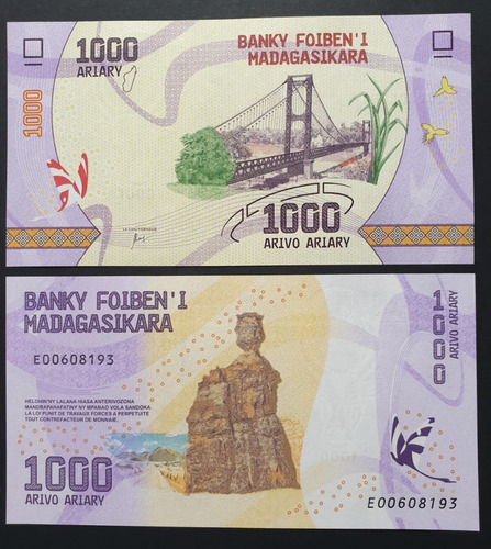 Billetes Mundiales : Madagascar 1000 Ariary  Año 2017