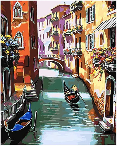 Kit Pinta Por Numeros Lienzo Pinturas Pinceles Venecia Canal