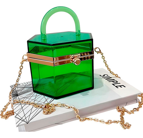 Cartera De Mano Acrílico Transparente, Bolso De Hombro, Moda Verde Prisma Hexagonal Oro Dorado Oscuro