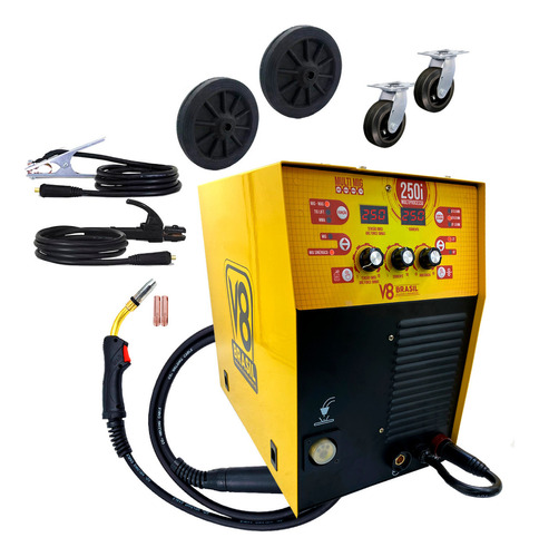 Maquina De Solda Inversora Multiprocesso Mig 250i Tig Mma V8 Cor Amarelo / Maquina De Solda 220v