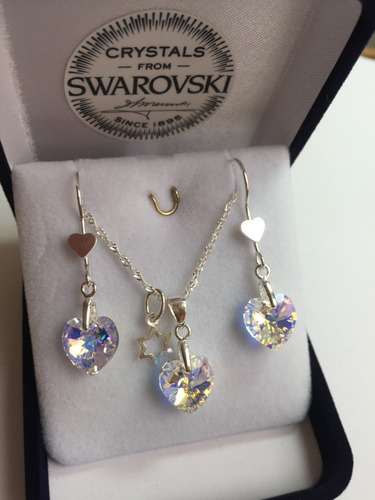 Joyas Cristal Swarovski Conjunto Corazón Ab Plata