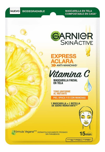 Garnier Skin Active, Mascarilla Facial En Tela, 28 G Vc