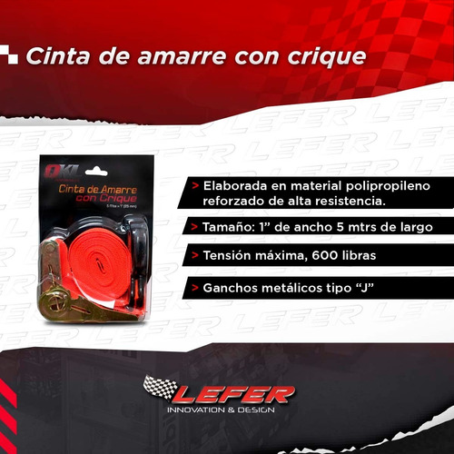 Kit 2 Cinta De Amarre Linga Con Crique 5mts Carga Tensor