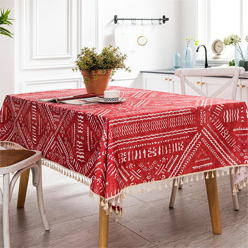 Mantel De Mesa Con Borlas, Impermeable, Poliéster, Para Cena