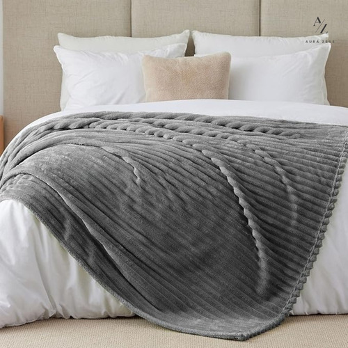 Frazada Manta Piecera 130 X 150 Cm Termica Sherpa Polar Az Rayas Gris Oscuro