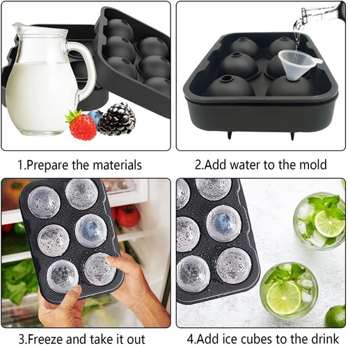 Imagen 4 de 8 de Molde Para Hielo Esferas Whisky Cubetera Silicona