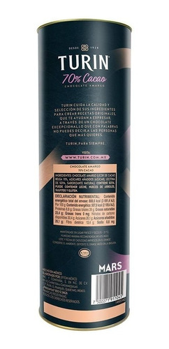 Imagen 3 de 3 de Turín Chocolate Amargo 70% Cacao 175 G