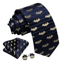 Comprar 6210 Corbata  Seda Negra Morada Batman Pañuelo Mancuernillas