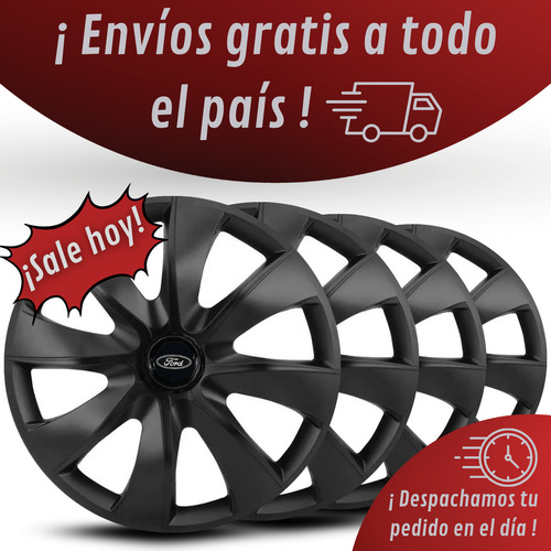 Juego 4 Tazas Ford Universal R13/14 Fiesta Ka Ecosport Y Mas Prime - Negro Mate 13