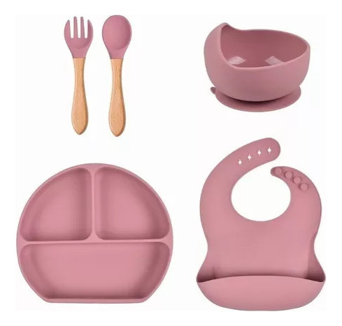 Conjunto De 5 Utensílios De Mesa De Silicone Para Bebês
