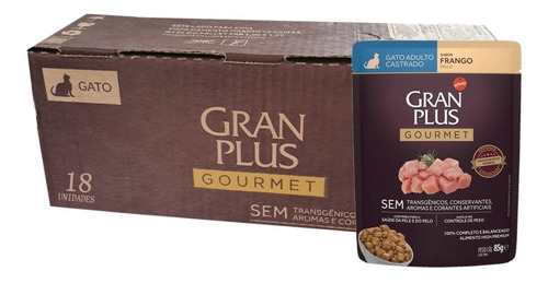 Ração Úmida Gato Castrado Gourmet Frango 85g 18un Granplus