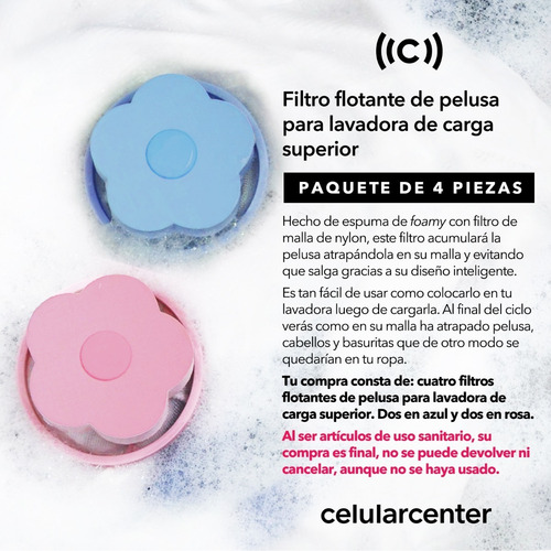 Paquete 4 Filtros Red Atrapa Pelusa Lavadora Ropa Flotante